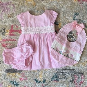 Ralph Lauren Seersucker Dress & Mudpie Bib.